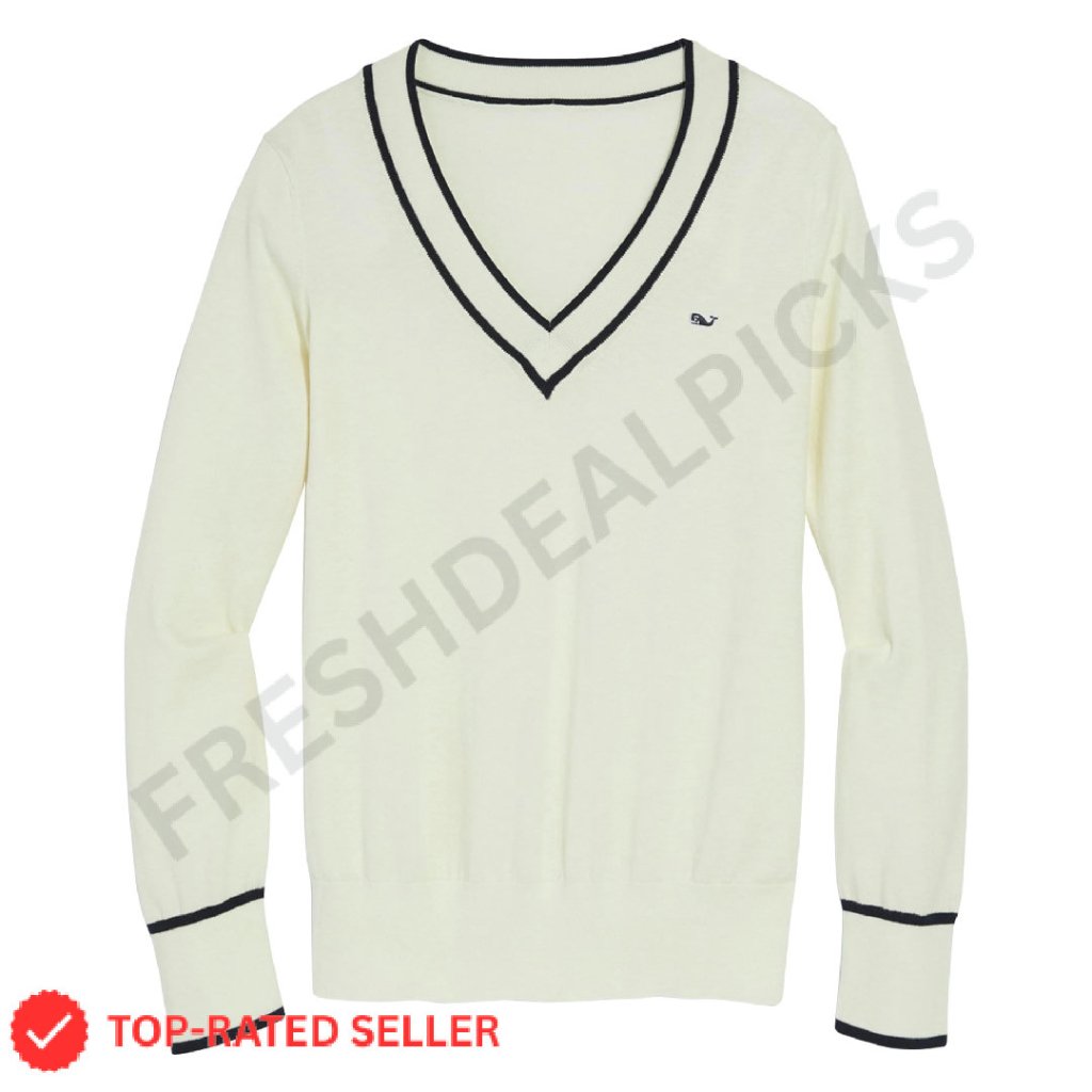 Cotton Cashmere V-Neck Sweater Classic Preppy Elegant Lightweight Pullover
